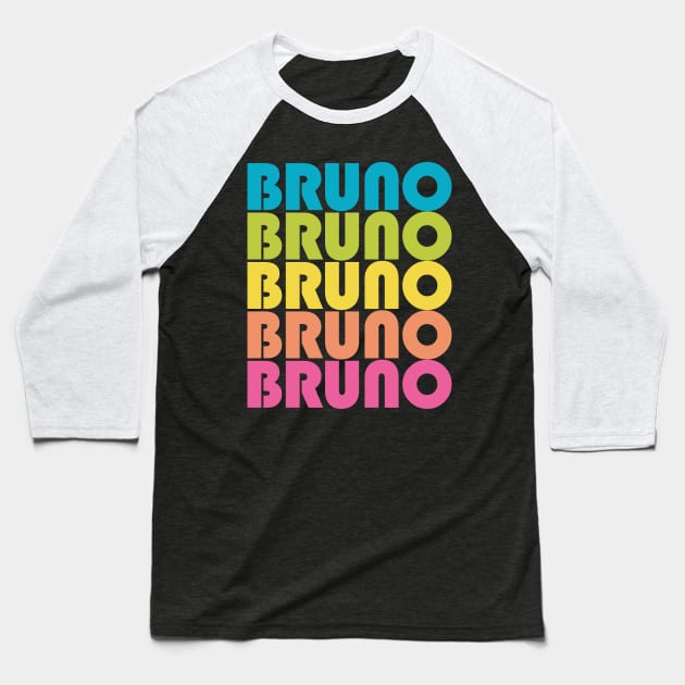 Bruno Music Teacher Bruno Lover Kids Retro Rainbow Baseball T-Shirt by PodDesignShop